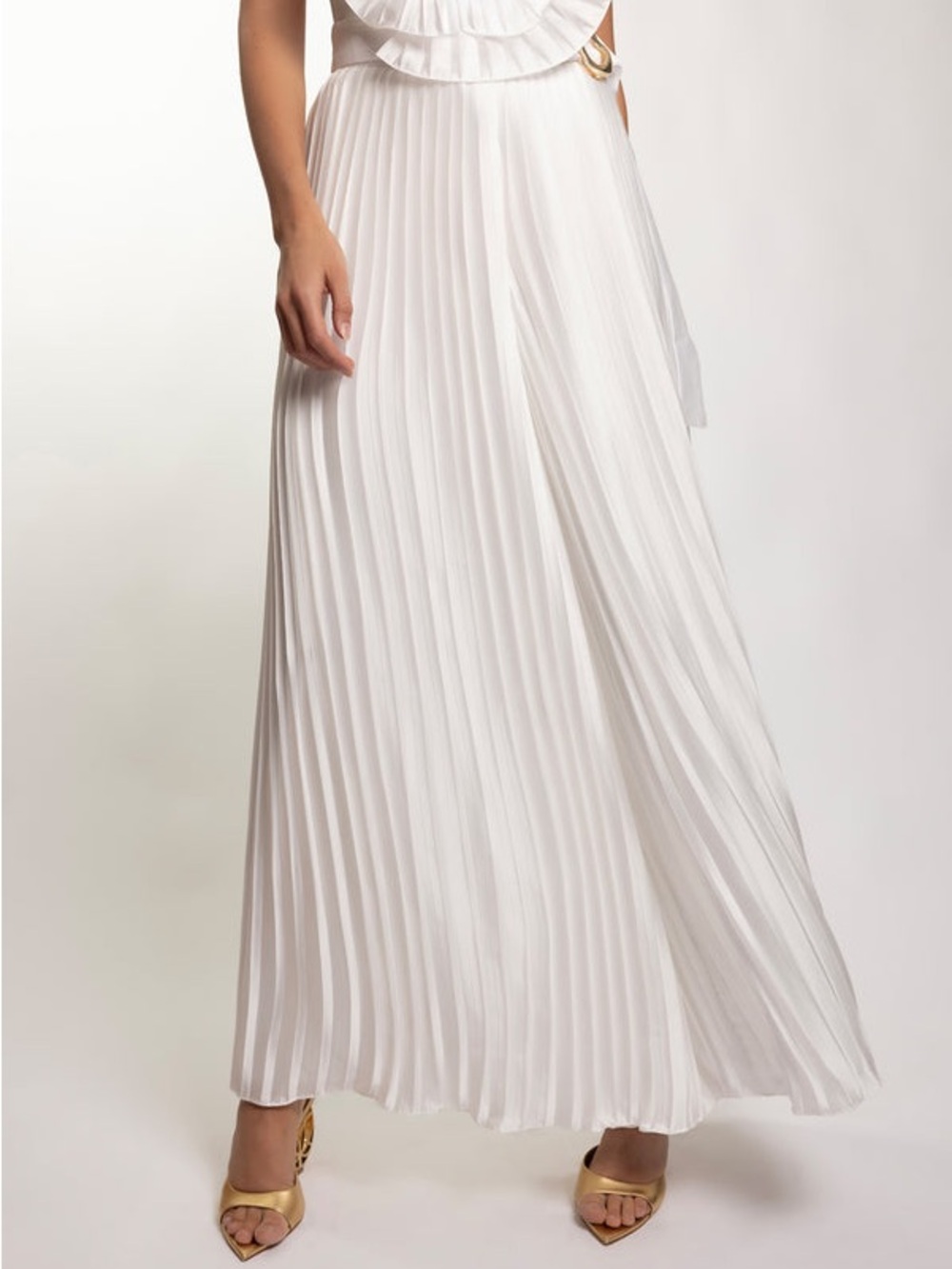 PatBO Dream Satin Wide Leg Belted Pant Off White SIZE US 4